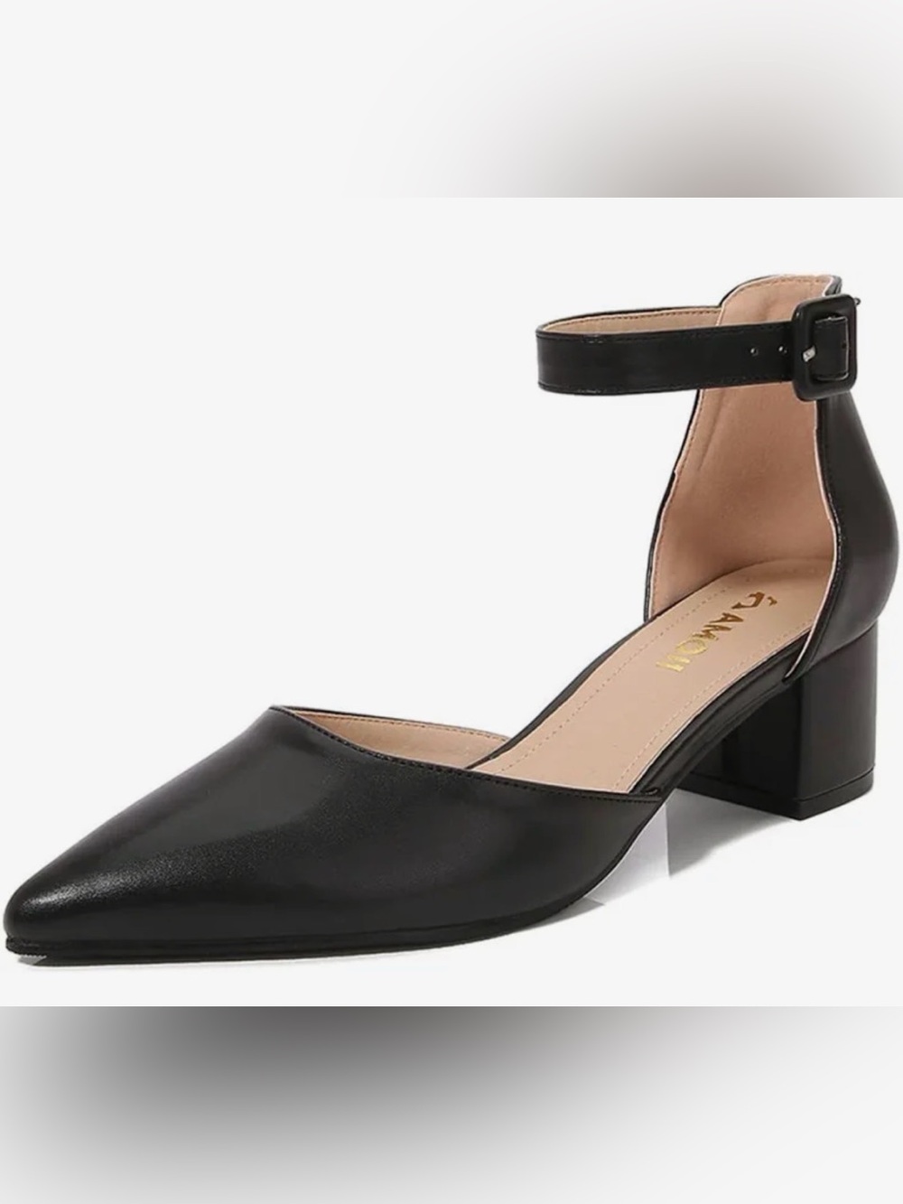 Amoji 412 Women’s Black 2” Block Heel Ankle Strap Pumps